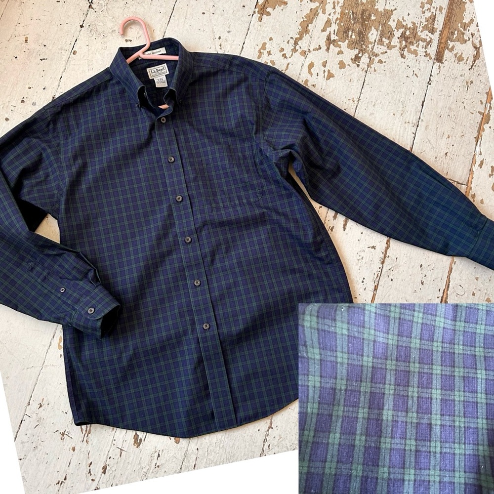 LL Bean Tartan Plaid Cotton Button Down Men's Shirt